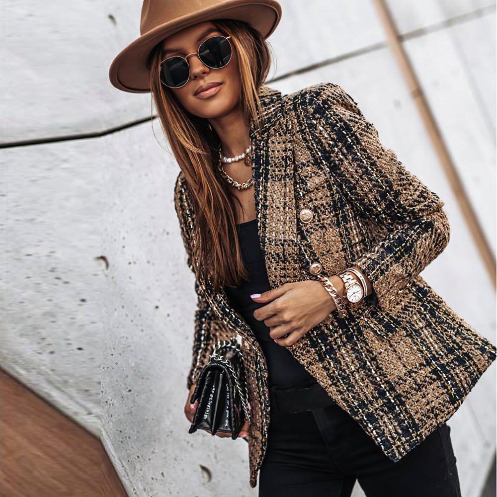 Celestine | Grofgebreide Blazer met Ruitpatroon