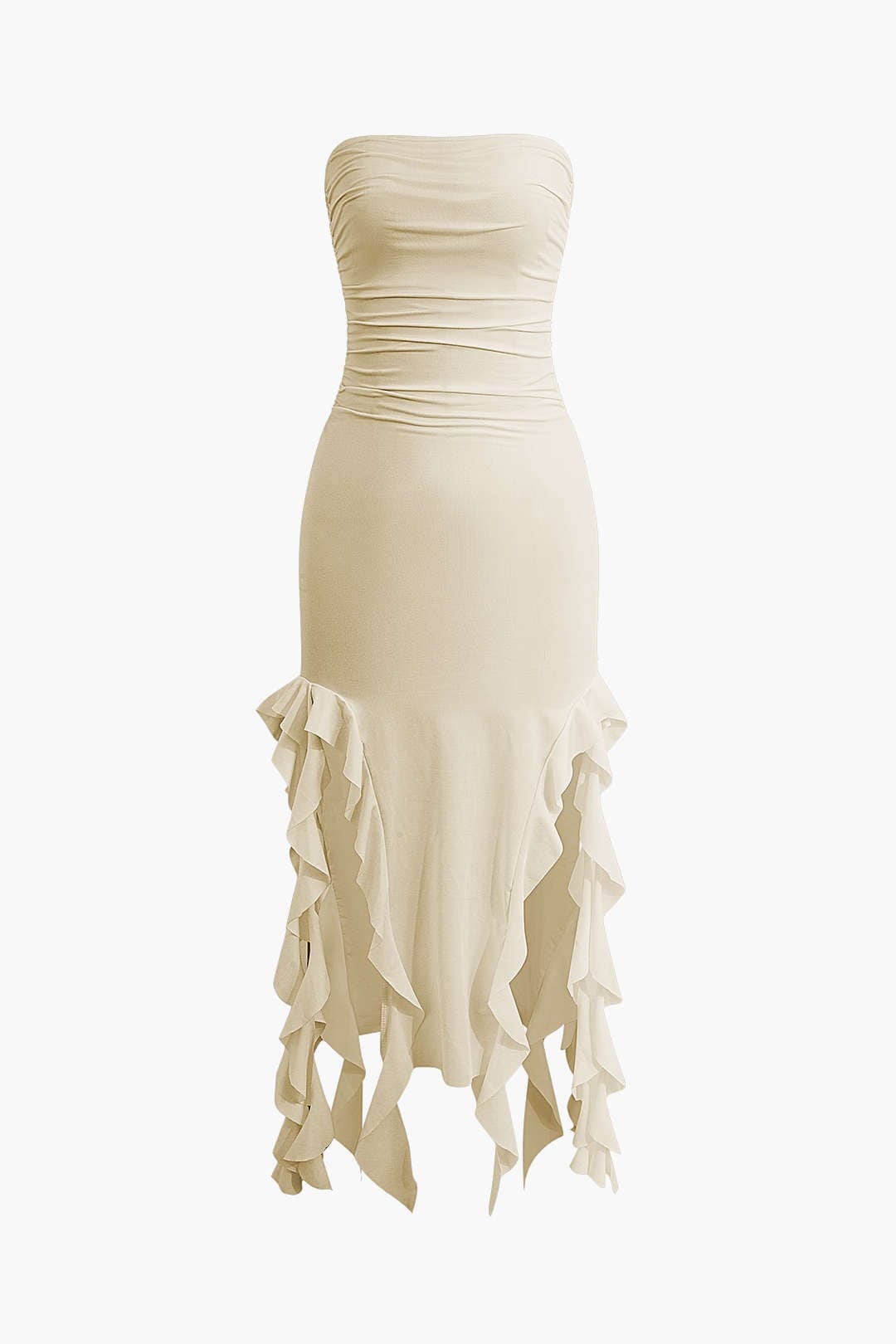 Sofia | Elegante Bandeau-Maxikleed met Volant-Details – Tijdloze Raffinement