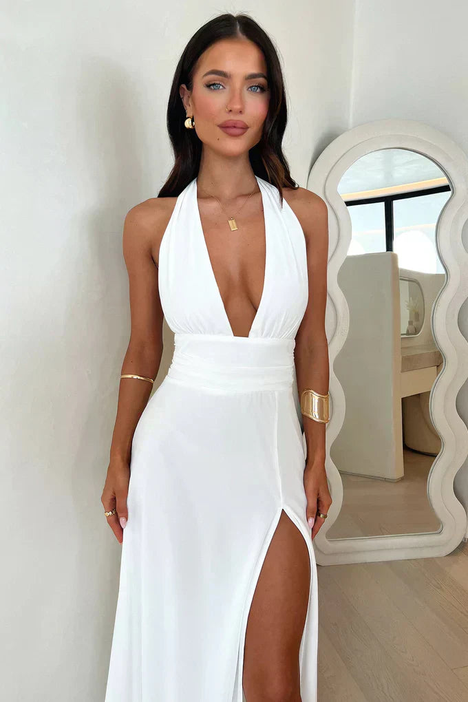 Elegante Maxijurk met Halter en Beenopening