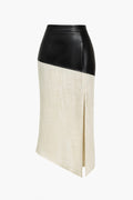 Danica | Elegante Midirok met asymmetrisch Kunstleer en Linnen-Design