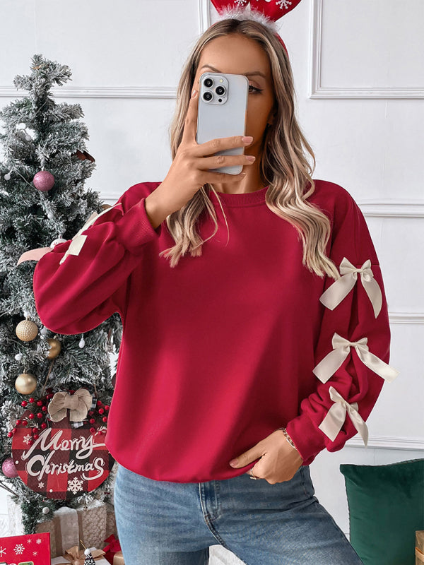 Tasha | Dames Crew Neck Kersttrui met Strikmouwen