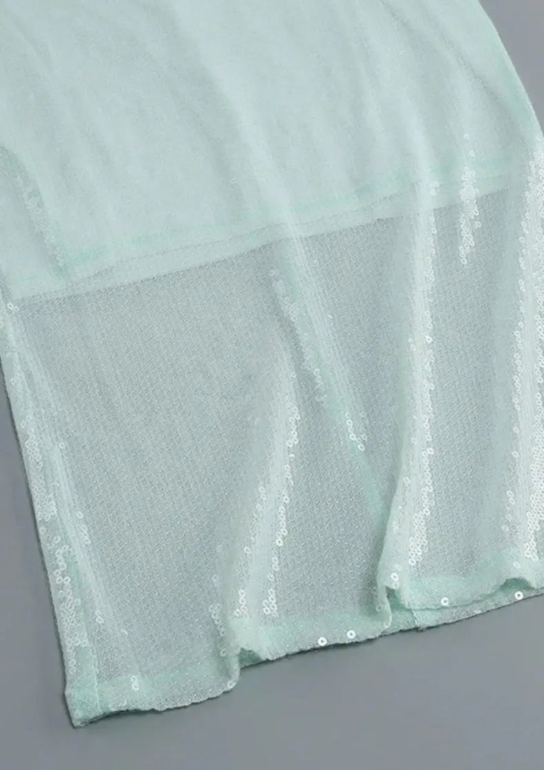 Maya | Spitzen Front Lange Mouwen Mintgroene Glitters Jurk Dames