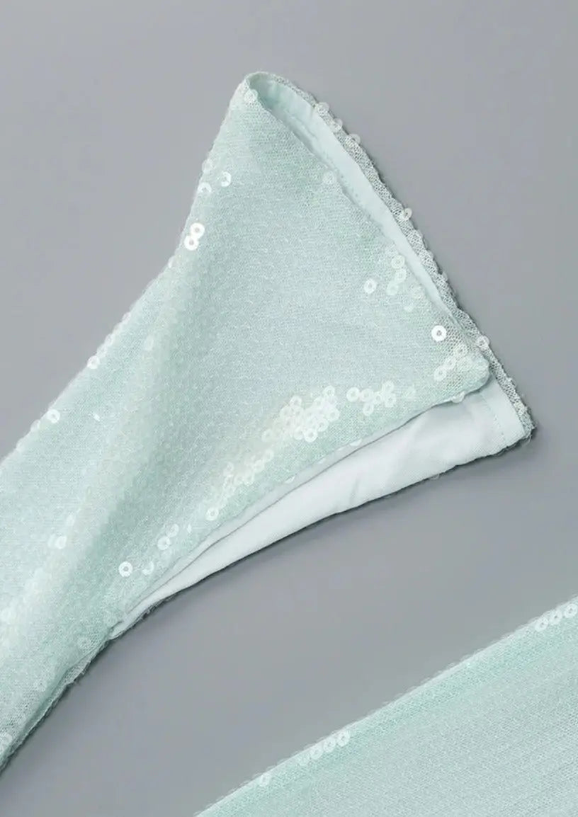 Maya | Spitzen Front Lange Mouwen Mintgroene Glitters Jurk Dames