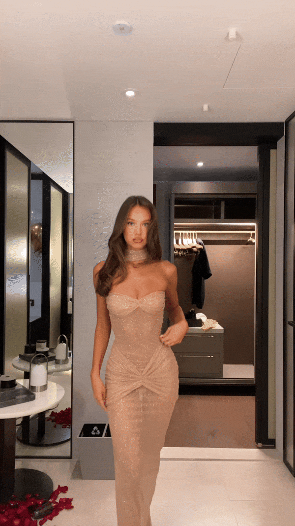Gisela | Glamoureuze Glinsterende Transparante Avondjurk – Verleidelijk Elegantie